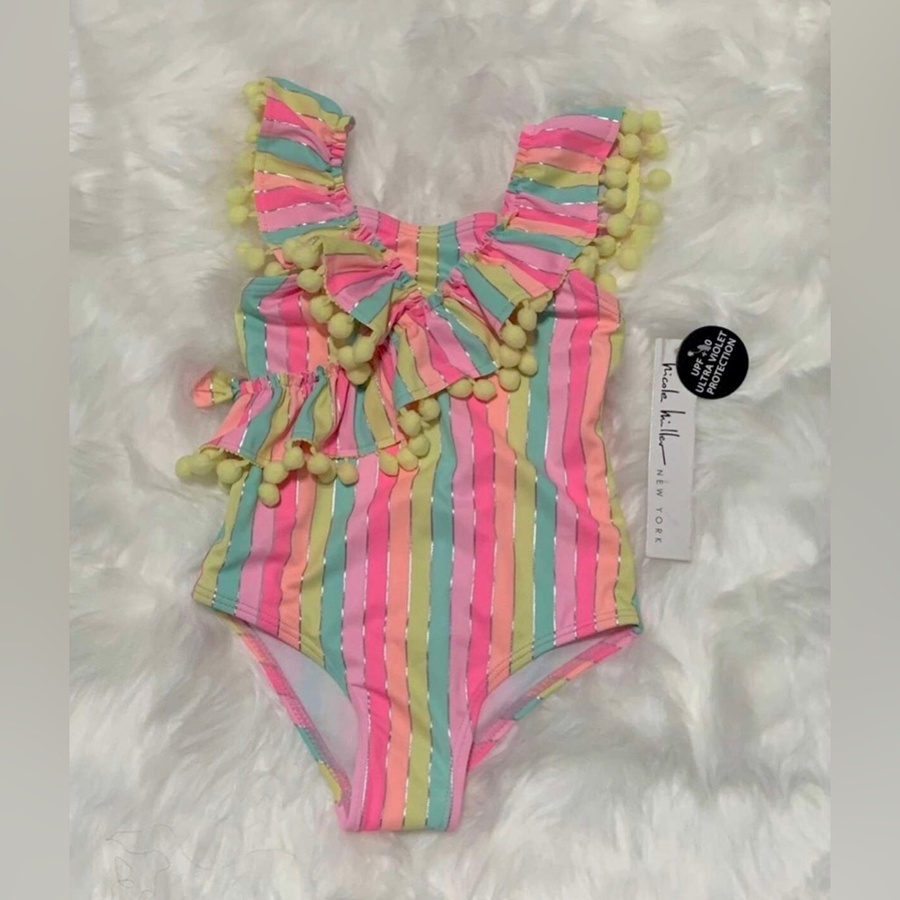 (( Brand-New With Tags. )) Nicole Miller 3T “PomPom” Colorful Swimming Suit.